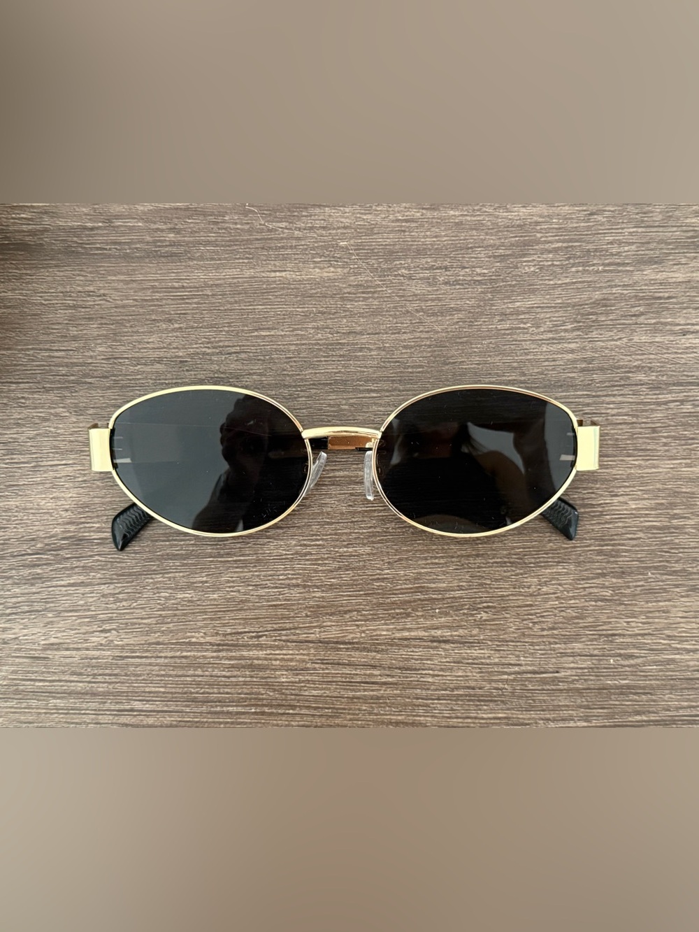Gold Frame Oval Sunglasses with Black Lenses - Women's Accessory